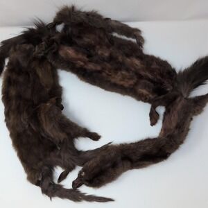 Vintage Mink Fur Scarf Womens Brown FIVE Pelt Wrap Collar Heads Tails taxidermy